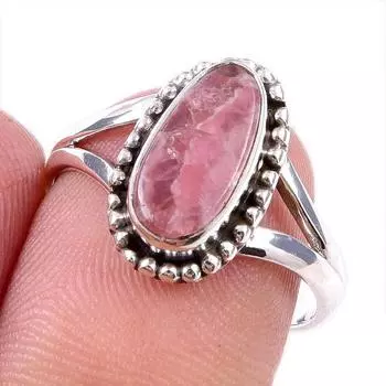 Natural Rhodochrosite Gemstone 925 Solid Sterling Silver Jewelry Ring S.8 J6D28