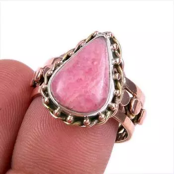 Natural Rhodochrosite Gemstone 925 Solid Sterling Silver TwoTone Ring S.7.5 m5j90