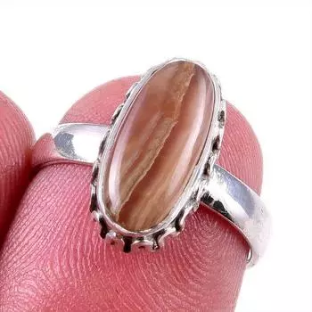 Natural Rhodochrosite Gemstone 925 Solid Sterling Silver Jewelry Ring S.6 V8r97