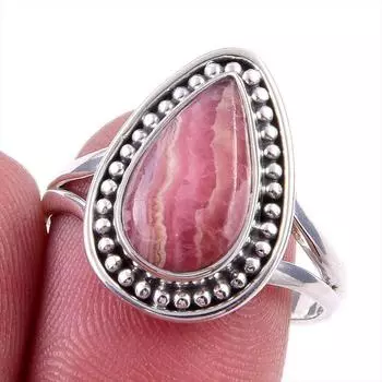 Natural Rhodochrosite Gemstone 925 Solid Sterling Silver Jewelry Ring S.9 W0D92