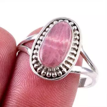 Natural Rhodochrosite Gemstone 925 Solid Sterling Silver Jewelry Ring S.10 W5l23