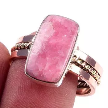 Natural Rhodochrosite Gemstone 925 Sterling Silver Two Tone Ring Size 10 j9o84