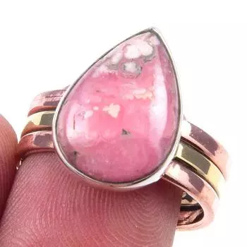 Natural Rhodochrosite Gemstone 925 Sterling Silver TwoTone Gift Ring S.8 z1v99