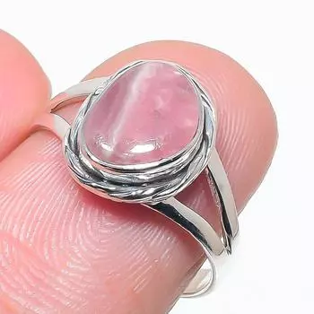Natural Rhodochrosite Gemstone Handmade 925 Solid Silver Jewelry Ring S.8 C8j65