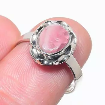 Natural Rhodochrosite Gemstone Handmade 925 Solid Silver Jewelry Ring S.7 W3J84