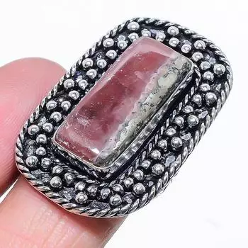 Кольцо из серебра 925 пробы с натуральным родохрозитом ручной работы, размер 7 k8j98