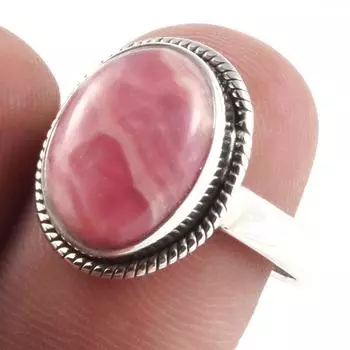 Natural Rhodochrosite Gemstone Handmade 925 Sterling Silver Gift Ring S.8 B3C02
