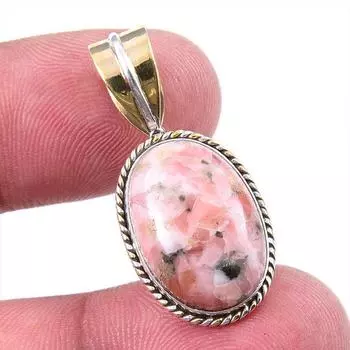 Natural Rhodonite Gemstone 925 Solid Sterling Silver Two Tone Pendant 1.25 p1k67