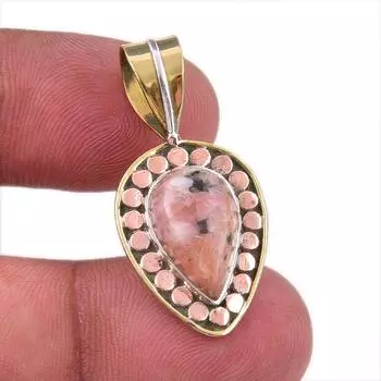 Natural Rhodonite Gemstone 925 Solid Sterling Silver Two Tone Pendant 1.50 S7d00