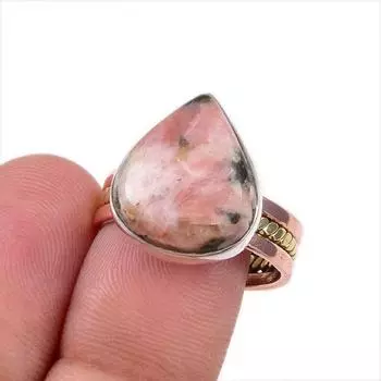 Natural Rhodonite Gemstone 925 Solid Sterling Silver Two Tone Ring Size 9 z7n11