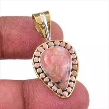 Natural Rhodonite Gemstone 925 Solid Sterling Silver Two Tone Pendant 1.50 e8V02
