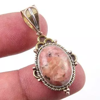 Natural Rhodonite Gemstone 925 Solid Sterling Silver Two Tone Pendant 1.50 b5M53