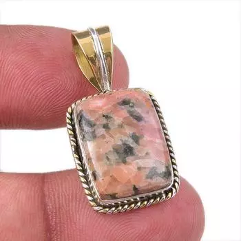 Natural Rhodonite Gemstone 925 Solid Sterling Silver Two Tone Pendant 1.50 e8c37