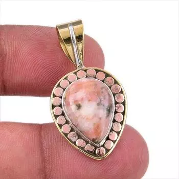 Natural Rhodonite Gemstone 925 Solid Sterling Silver Two Tone Pendant 1.50 a9M88
