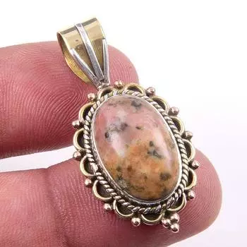 Natural Rhodonite Gemstone 925 Solid Sterling Silver Two Tone Pendant 1.50 i0g45