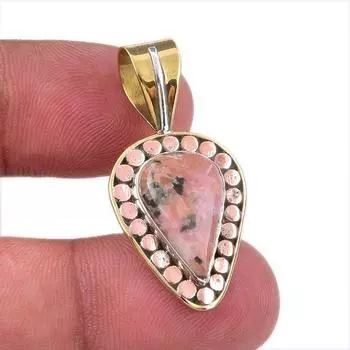 Natural Rhodonite Gemstone 925 Solid Sterling Silver Two Tone Pendant 1.50 E3U22