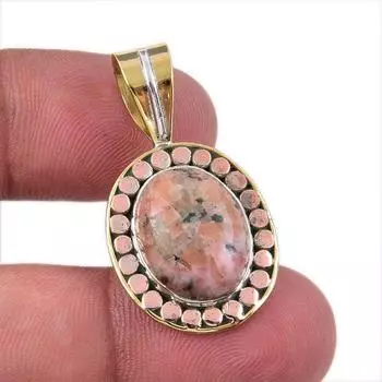 Natural Rhodonite Gemstone 925 Solid Sterling Silver Two Tone Pendant 1.50 H7g78