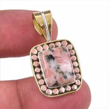 Natural Rhodonite Gemstone 925 Solid Sterling Silver Two Tone Pendant 1.50 s0i29