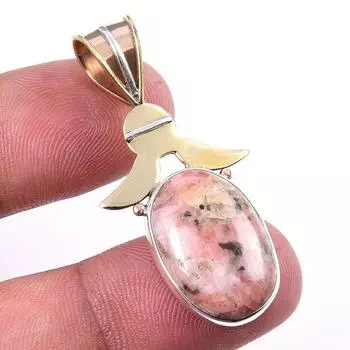 Natural Rhodonite Gemstone 925 Solid Sterling Silver Two Tone Pendant 1.50 k8L38