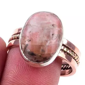 Natural Rhodonite Gemstone 925 Sterling Silver Jewelry Two Tone Ring S.10.5 F6U22