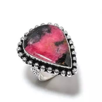 Natural Rhodonite Gemstone Handmade 925 Sterling Silver Gift Ring Size 9 d8L84