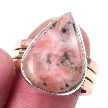 Natural Rhodonite Gemstone Handmade 925 Sterling Silver Two Tone Ring S.7 P1q05