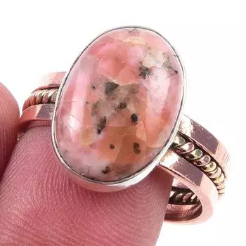 Natural Rhodonite Gemstone Handmade 925 Sterling Silver Two Tone Ring S.8 G4T07