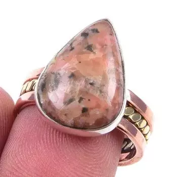 Natural Rhodonite Gemstone Handmade 925 Sterling Silver Two Tone Ring S.7 W9D95