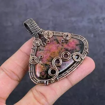 Natural Rhodonite Gemstone Handmade Copper Wire Wrap Jewelry Pendant 2.52 F8m52