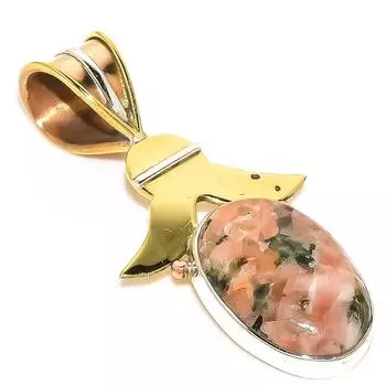 Natural Rhodonite Gemstone Two Tone 925 Solid Sterling Silver Pendant 1.50 e1Q46