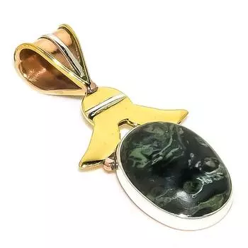 Natural Rhodonite Gemstone Two Tone 925 Solid Sterling Silver Pendant 1.50 S8T41