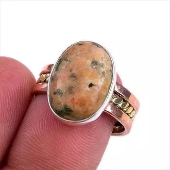 Natural Rhodonite Gemstone Two Tone 925 Sterling Silver Jewelry Ring S.7.5 V3D93