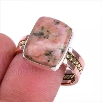 Natural Rhodonite Gemstone Two Tone 925 Sterling Silver Jewelry Ring S.10 f7O03