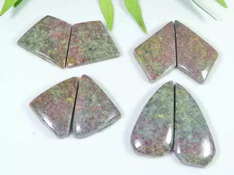 Natural Rhodonite Matched Earring Pair 4Pcs Cabochon Loose Gemstone 30-32MM RQ-2797