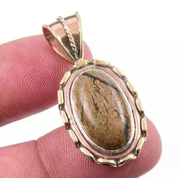 Natural Rhyolite Gemstone 925 Solid Sterling Silver Two Tone Pendant 1.50 n4Q93