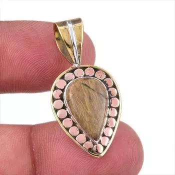 Natural Rhyolite Gemstone 925 Solid Sterling Silver Two Tone Pendant 1.50 b6I25