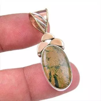 Natural Rhyolite Gemstone 925 Solid Sterling Silver Two Tone Pendant 1.50 Z2m70