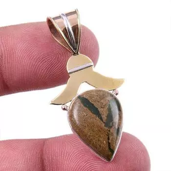 Natural Rhyolite Gemstone 925 Solid Sterling Silver Two Tone Pendant 1.50 Z9f14