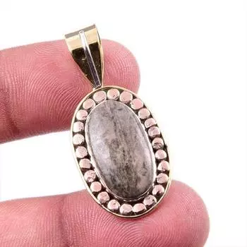 Natural Rhyolite Gemstone 925 Solid Sterling Silver Two Tone Pendant 1.5 K3k65