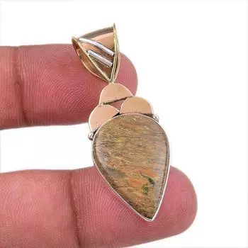 Natural Rhyolite Gemstone 925 Solid Sterling Silver Two Tone Pendant 1.50 Z5W87