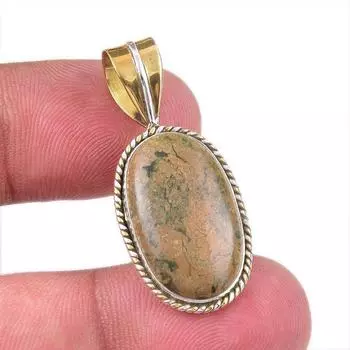 Natural Rhyolite Gemstone 925 Solid Sterling Silver Two Tone Pendant 1.50 z3b86