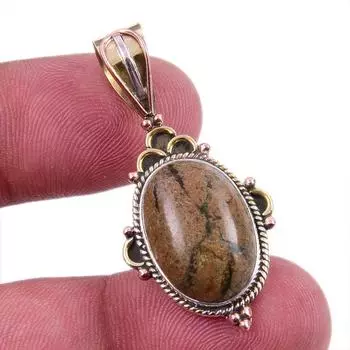 Natural Rhyolite Gemstone 925 Solid Sterling Silver Two Tone Pendant 1.50 k3v60