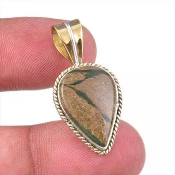 Natural Rhyolite Gemstone 925 Solid Sterling Silver Two Tone Pendant 1.50 B3t96