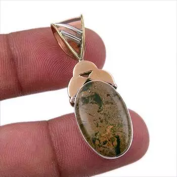 Natural Rhyolite Gemstone 925 Solid Sterling Silver Two Tone Pendant 1.75 c6M39