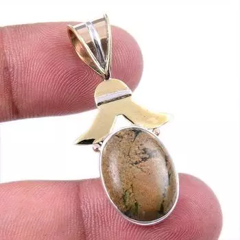 Natural Rhyolite Gemstone 925 Solid Sterling Silver Two Tone Pendant 1.50 f0w95