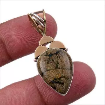 Natural Rhyolite Gemstone 925 Solid Sterling Silver Two Tone Pendant 1.50 u1e28