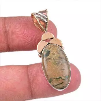 Natural Rhyolite Gemstone 925 Solid Sterling Silver Two Tone Pendant 1.50 y4V46