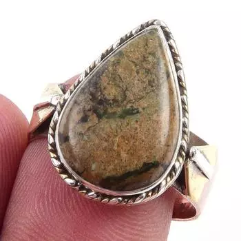 Natural Rhyolite Gemstone Handmade 925 Sterling Silver Two Tone Ring Size 9 o0f05