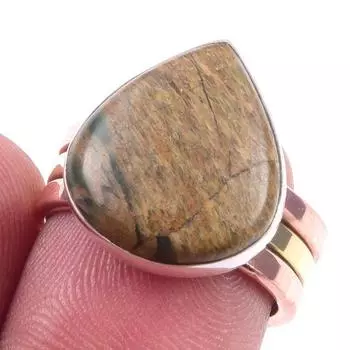 Natural Rhyolite Gemstone Handmade 925 Sterling Silver Two Tone Ring S.6.5 z9H17