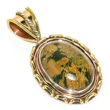 Natural Rhyolite Gemstone Two Tone 925 Solid Sterling Silver Pendant 1.50 N8i35